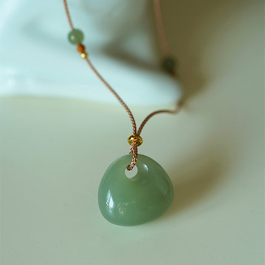 Authentic Hetian Jade Longevity Lock Pendant | Dainty Green Nephrite Amulet