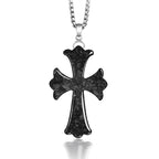 Dark Sculpted Cross Pendant Necklace — reverse view