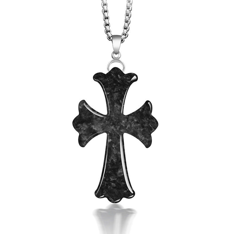 Dark Sculpted Cross Pendant Necklace — reverse view