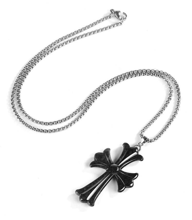 Dark Sculpted Cross Pendant Necklace — chain layout