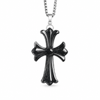 Dark Sculpted Cross Pendant Necklace — front with chain