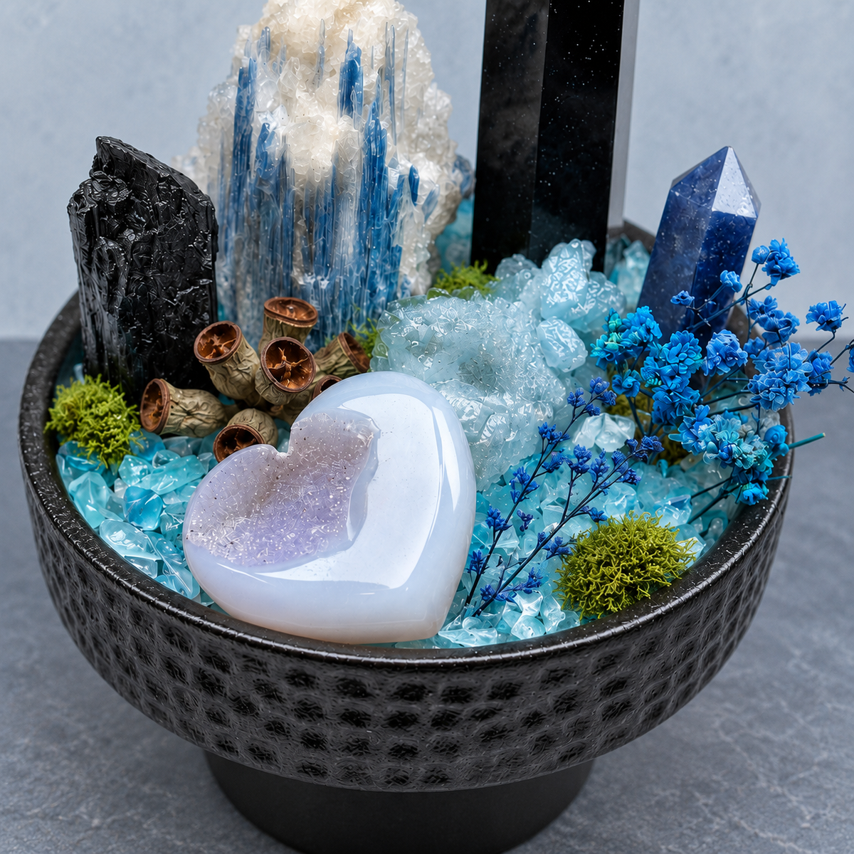 Deep Ocean Sanctuary Crystal Garden — foreground stones and bowl detail