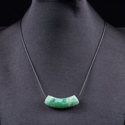 Authentic A type Jadeite Curved Tube Pendant | Auspicious Cloud & Fortune Necklace