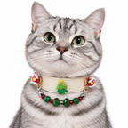Evergreen Christmas Cream Beaded Pet Collar - AI pet wearing styling illustration