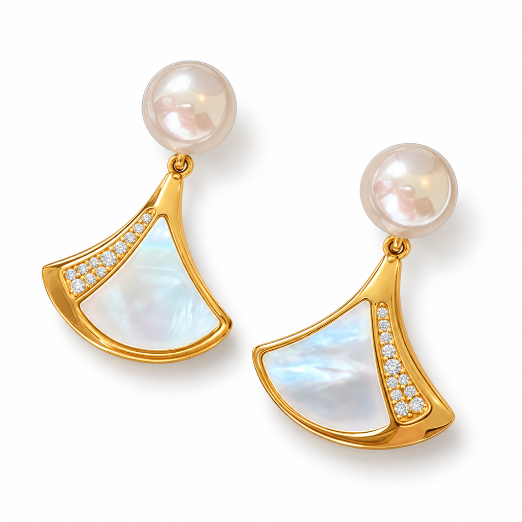 Fan Pearl Stud Earrings - alternate view