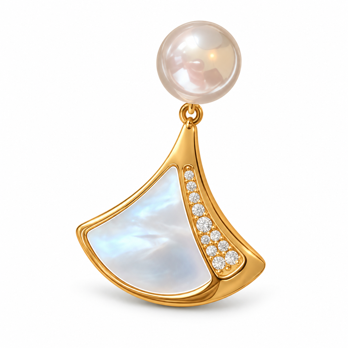Fan Pearl Stud Earrings - single earring detail