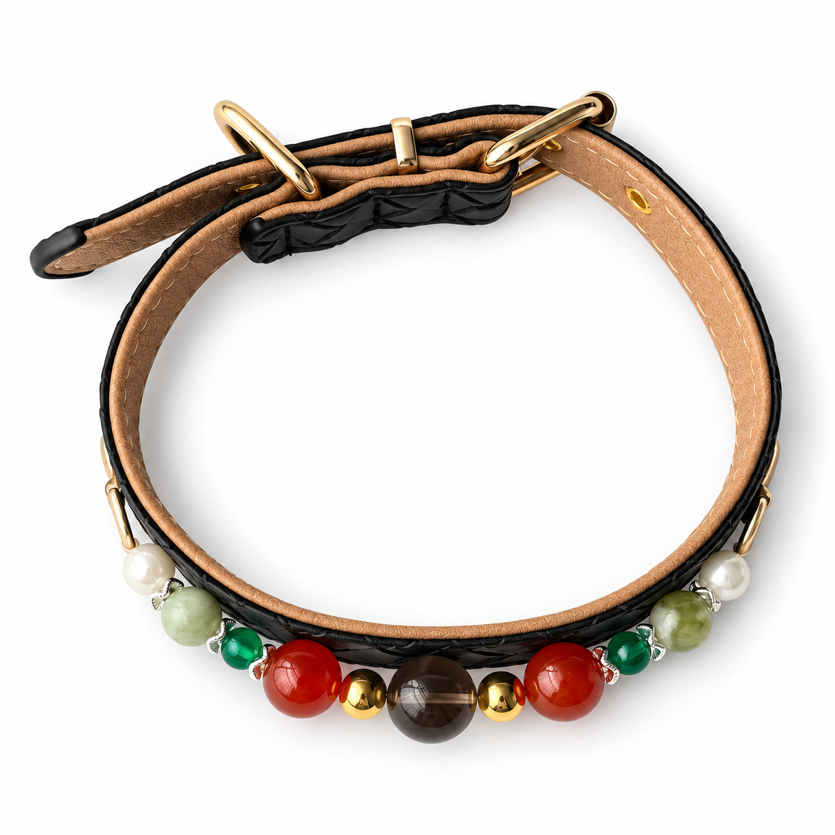 Forest Berry Beaded Pet Collar - overhead view