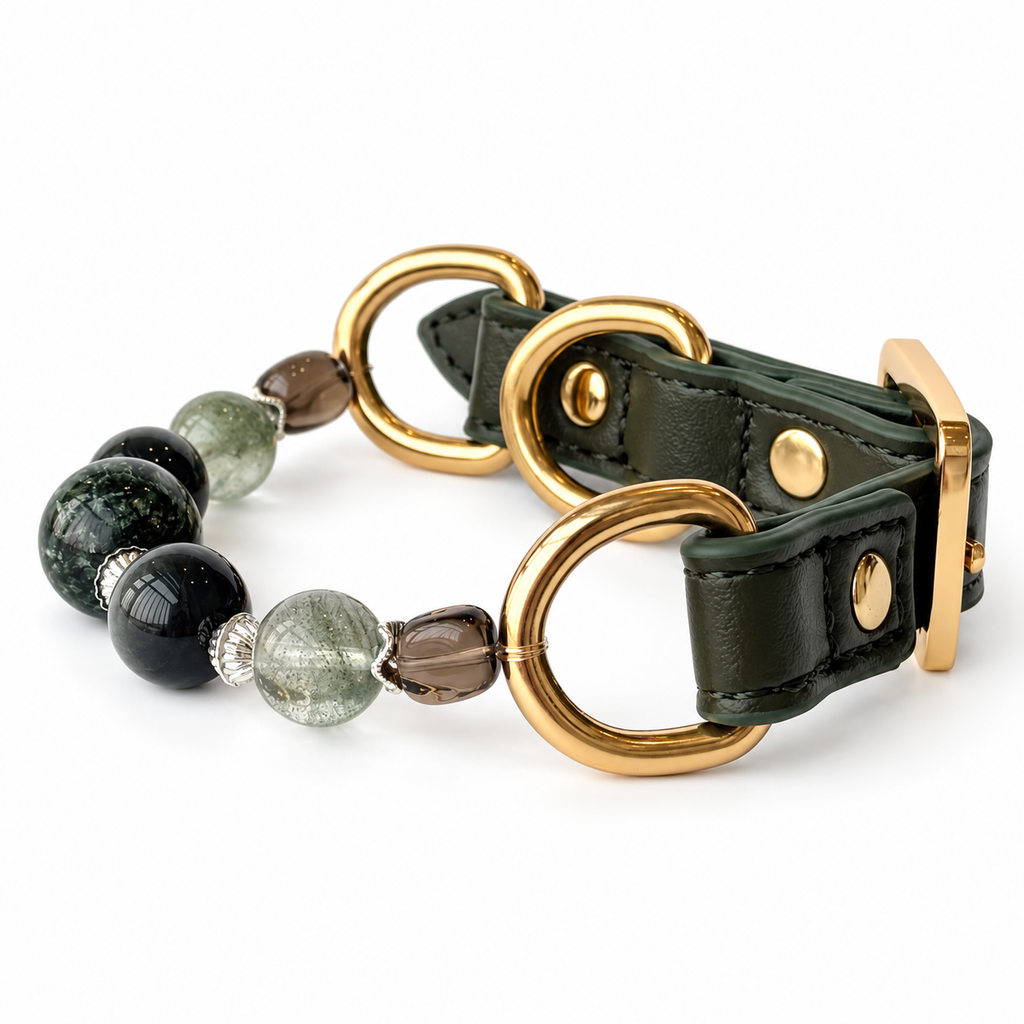 Forest Dusk Arc Beaded Pet Collar - bead and strap detail