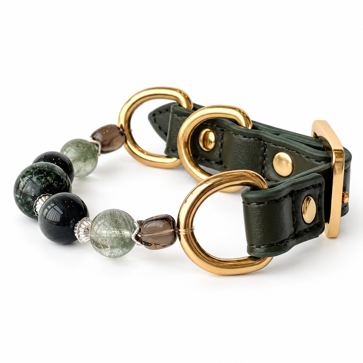 Forest Dusk Arc Beaded Pet Collar - bead and strap detail