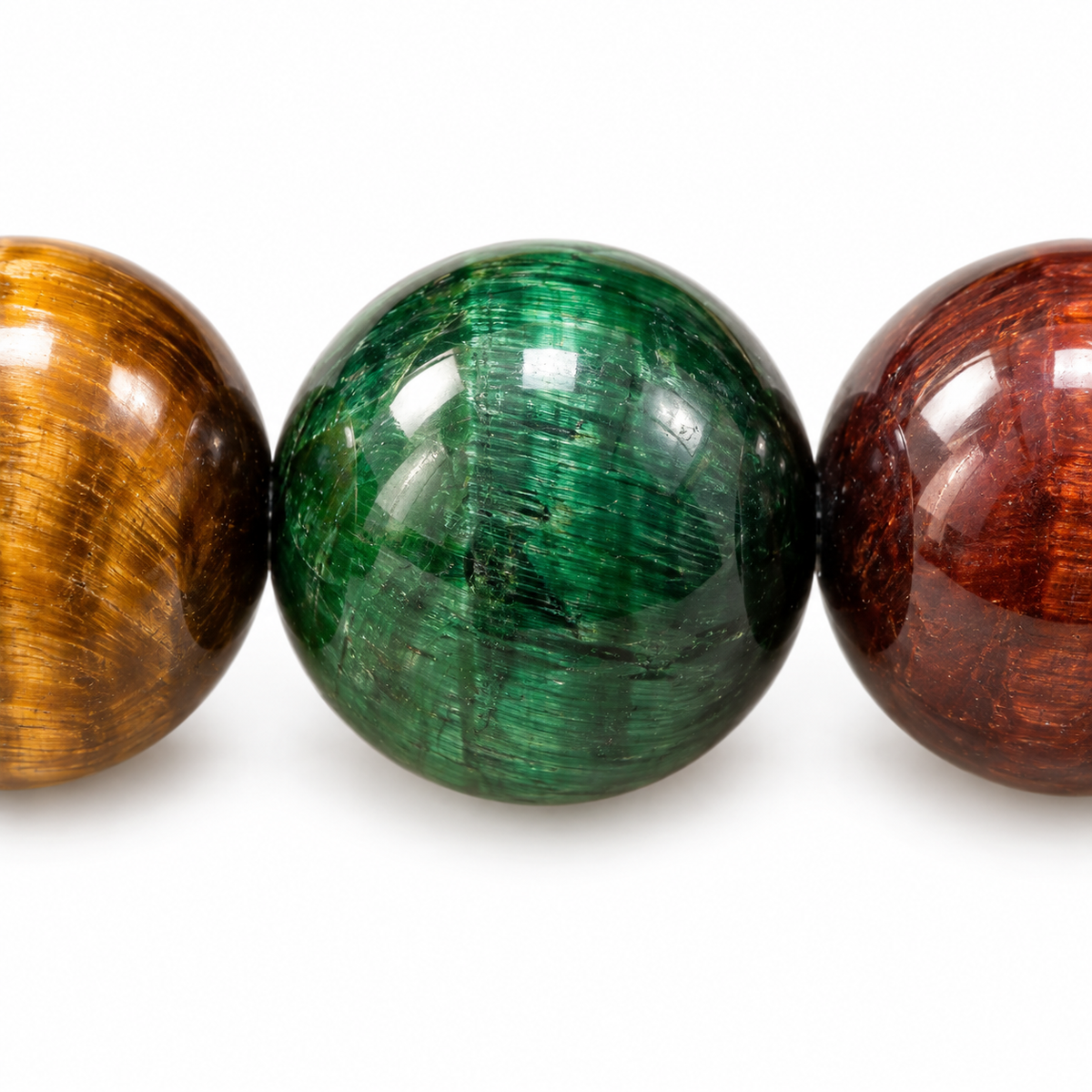 Four-Color Tiger’s Eye Beaded Bracelet — bead detail