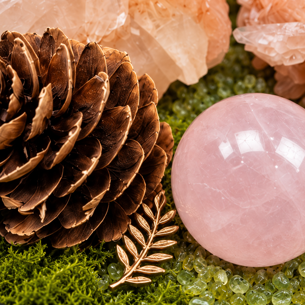 Gentle Light Crystal Garden — foreground stones and bowl detail