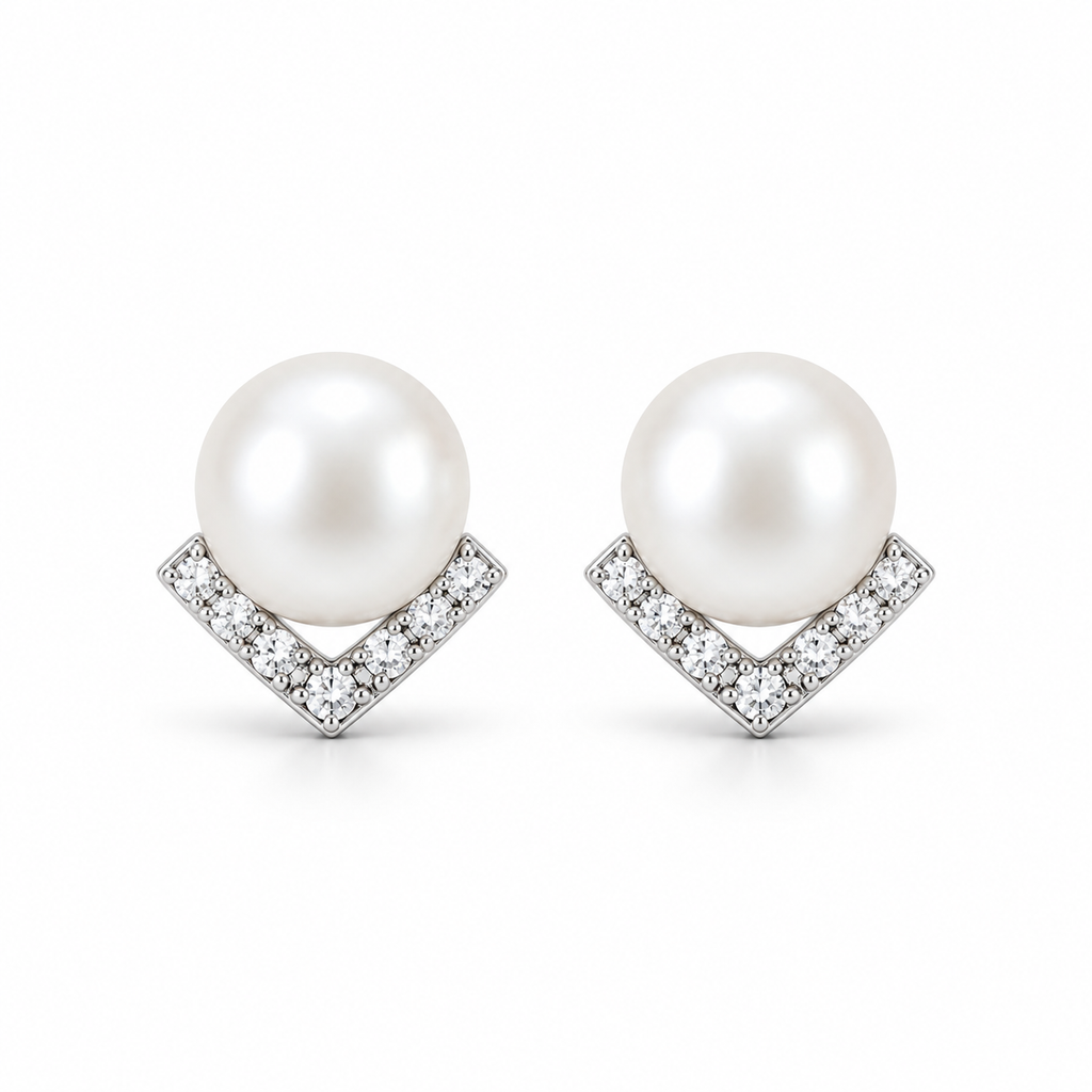 Geometric Pearl Stud Earrings - pair view