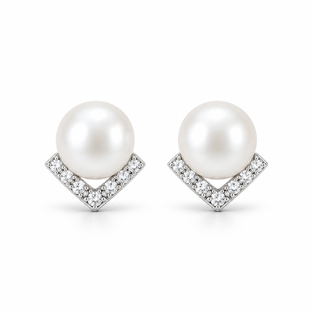 Geometric Pearl Stud Earrings - pair view