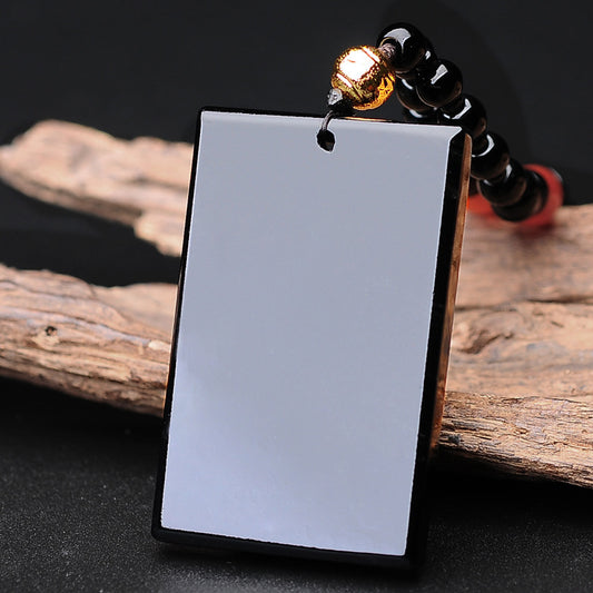 Natural Black Obsidian Minimalist Plaque Pendant | "Wushi Pai" Protection Amulet