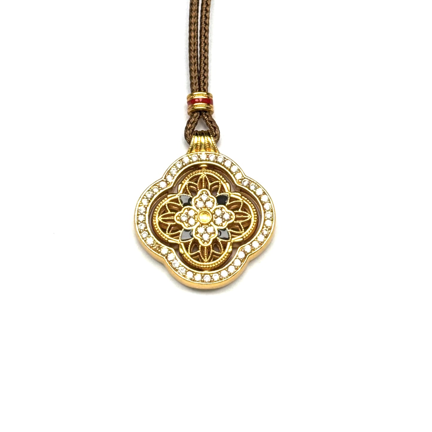 Reversible Enamel Spinner Pendant Vintage Clover Necklace