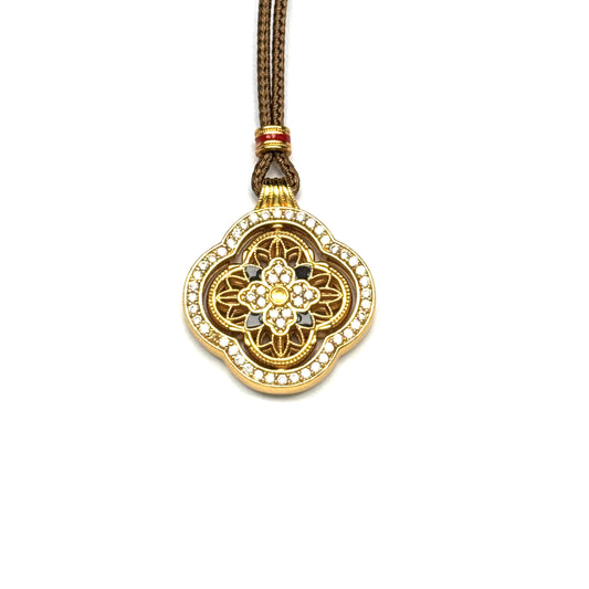 Reversible Enamel Spinner Pendant Vintage Clover Necklace