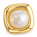 Gold Tone Square Pearl Stud Earrings - close detail