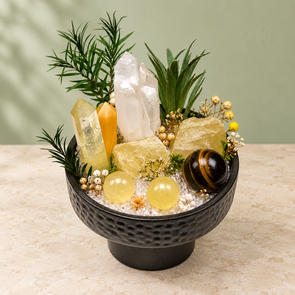 Golden Abundance Crystal Garden — complete decorative arrangement