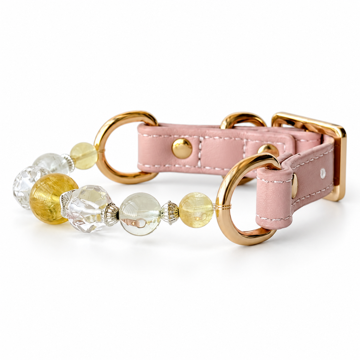Golden Arc Beaded Pet Collar - bead and strap detail
