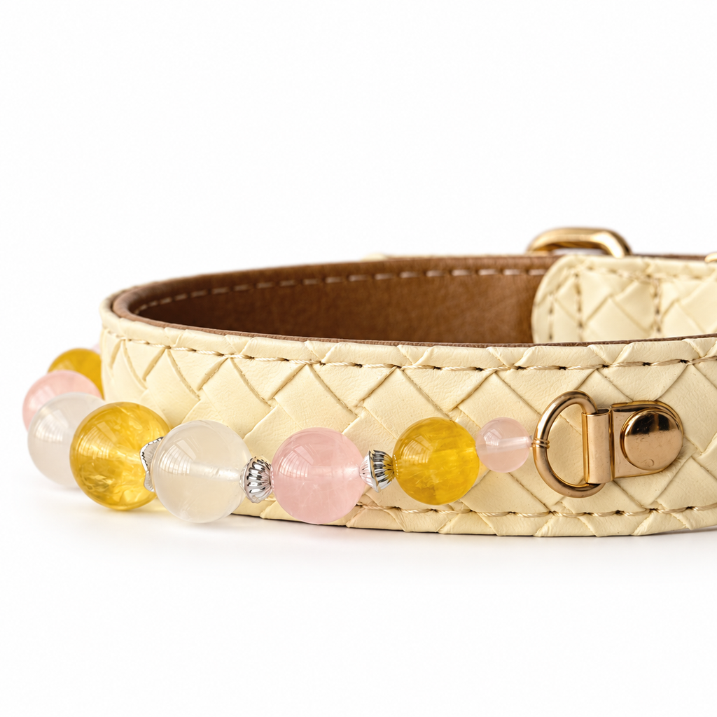 Golden Blush Beaded Pet Collar - bead and strap detail