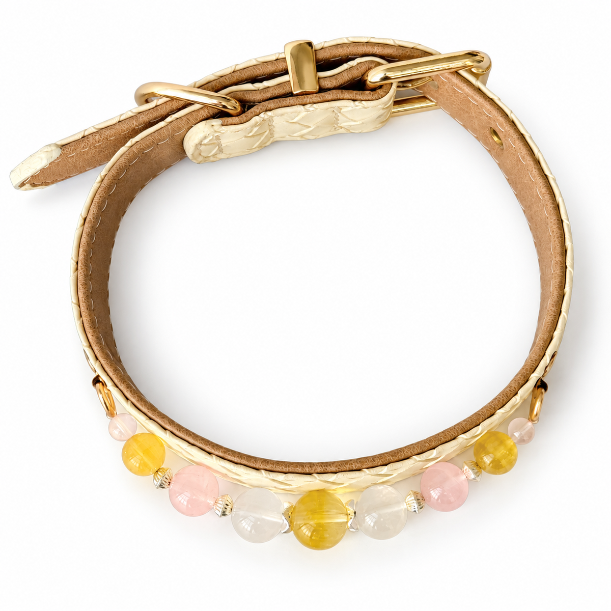 Golden Blush Beaded Pet Collar - overhead view