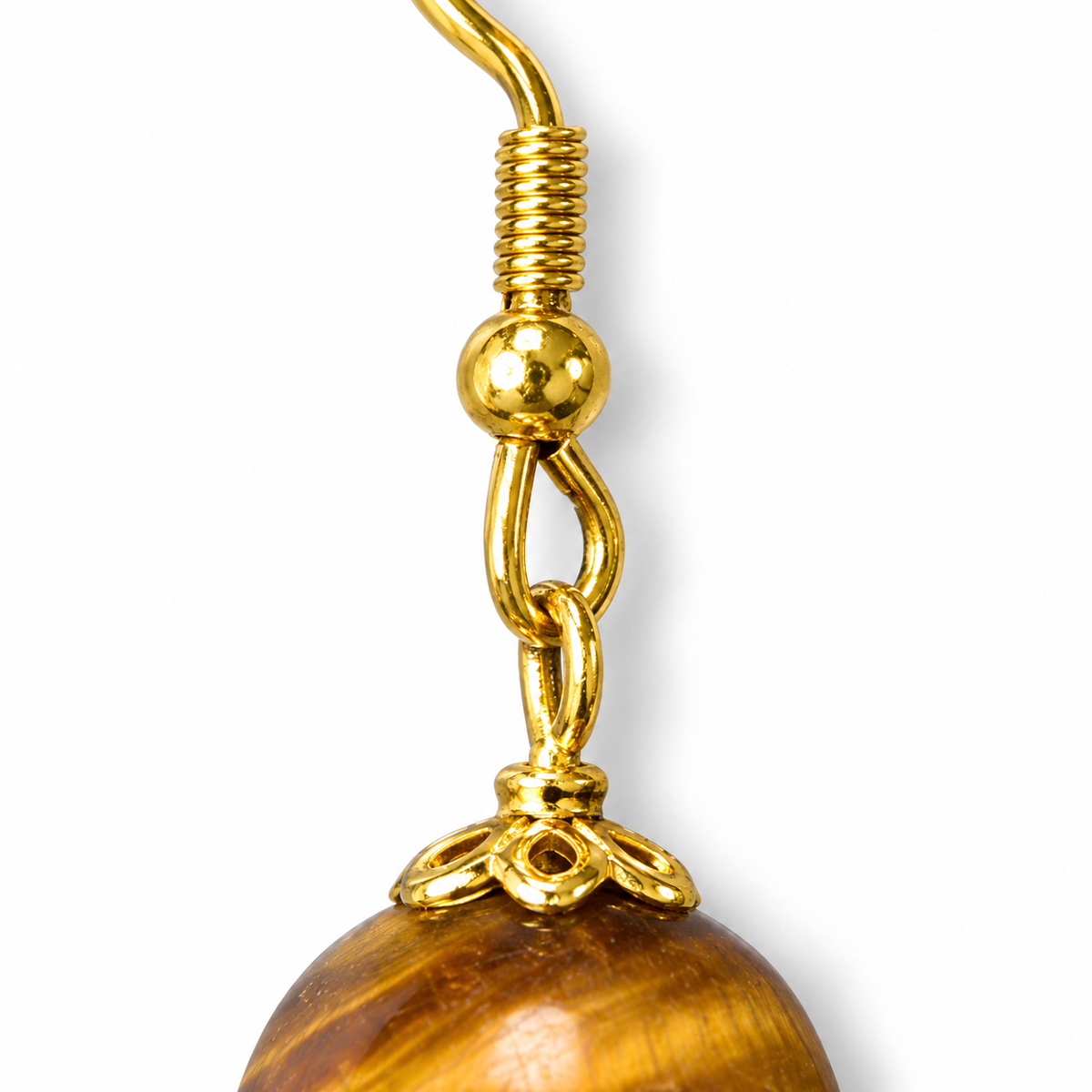 Golden Brown 10mm Bead Drop Earrings — hook connection detail