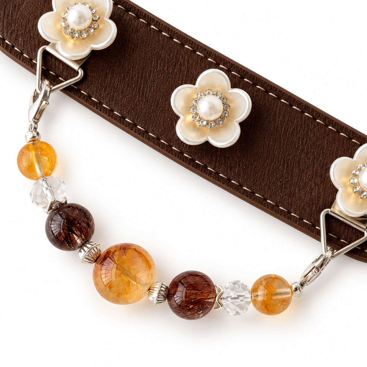 Golden Dusk Blossom Beaded Pet Collar - central bead detail