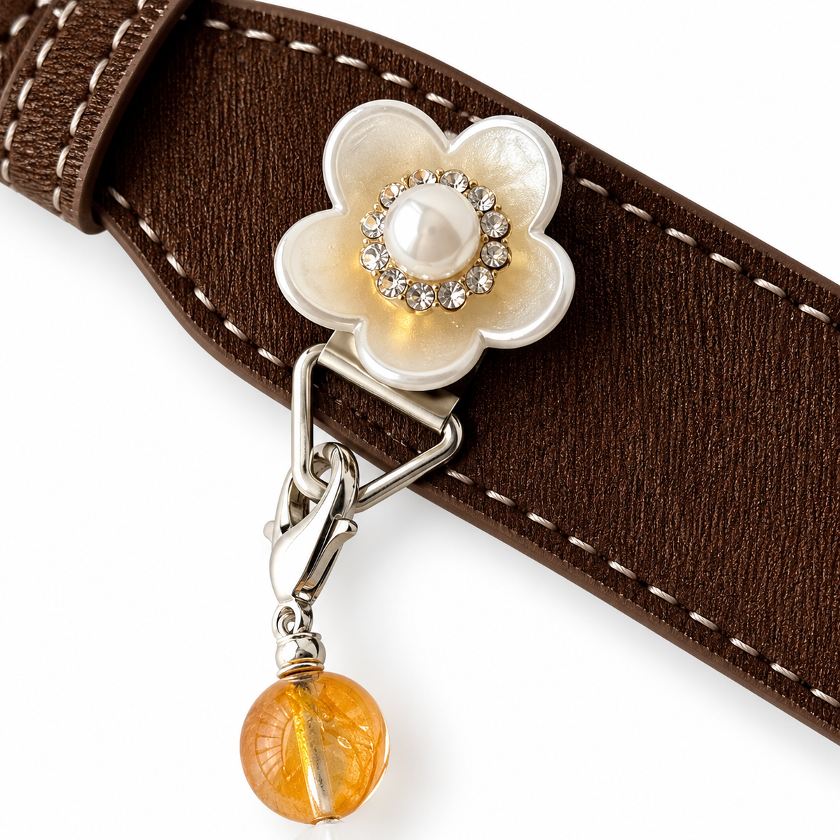 Golden Dusk Blossom Beaded Pet Collar - flower and clasp detail