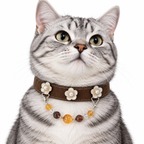 Golden Dusk Blossom Beaded Pet Collar - AI pet wearing styling illustration