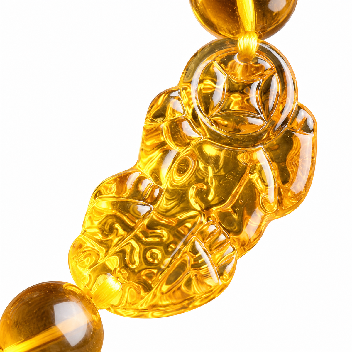 Yellow Pixiu Bead Bracelet — charm detail