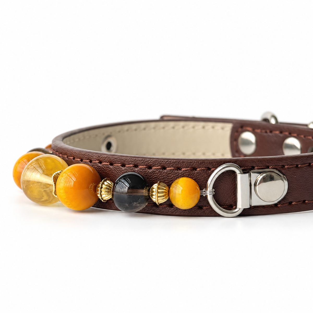 Golden Halo Beaded Pet Collar - bead and strap detail