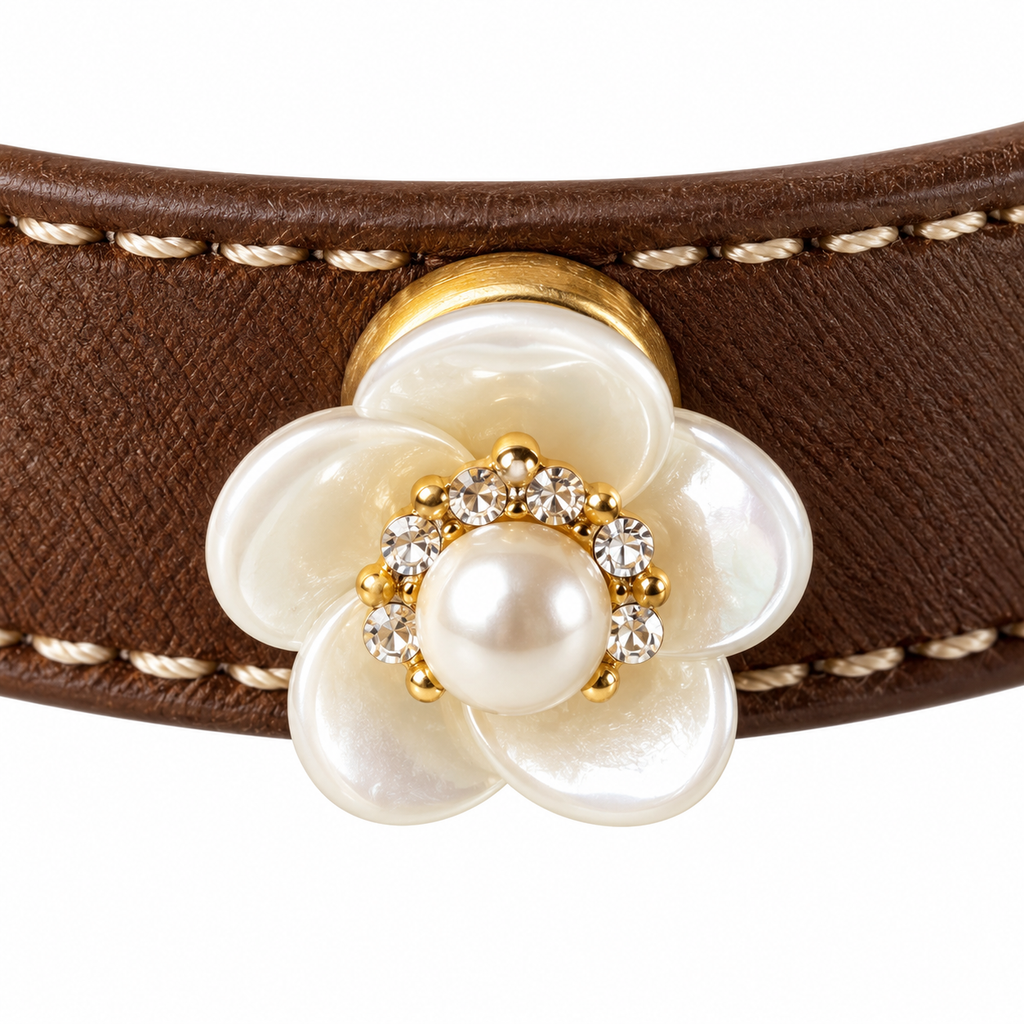 Golden Raindrop Pearl Beaded Pet Collar - central decorative accent detail