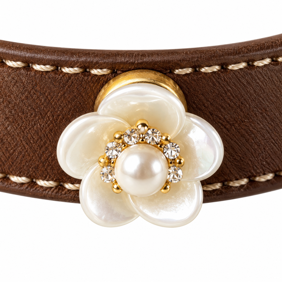 Golden Raindrop Pearl Beaded Pet Collar - central decorative accent detail