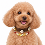 Golden Raindrop Pearl Beaded Pet Collar - AI pet wearing styling illustration