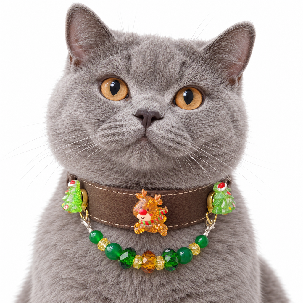 Golden Reindeer Grove Beaded Pet Collar - AI pet wearing styling illustration