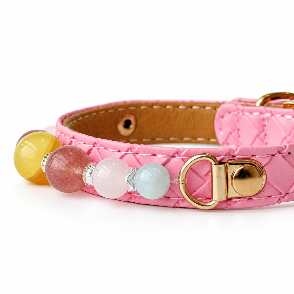 Golden Rose Beaded Pet Collar - bead and strap detail