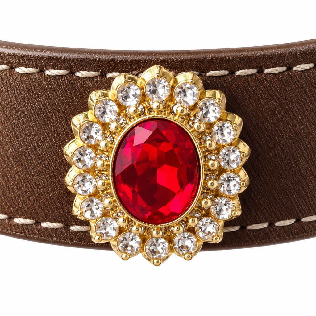 Golden Scarlet Crest Beaded Pet Collar - central decorative accent detail