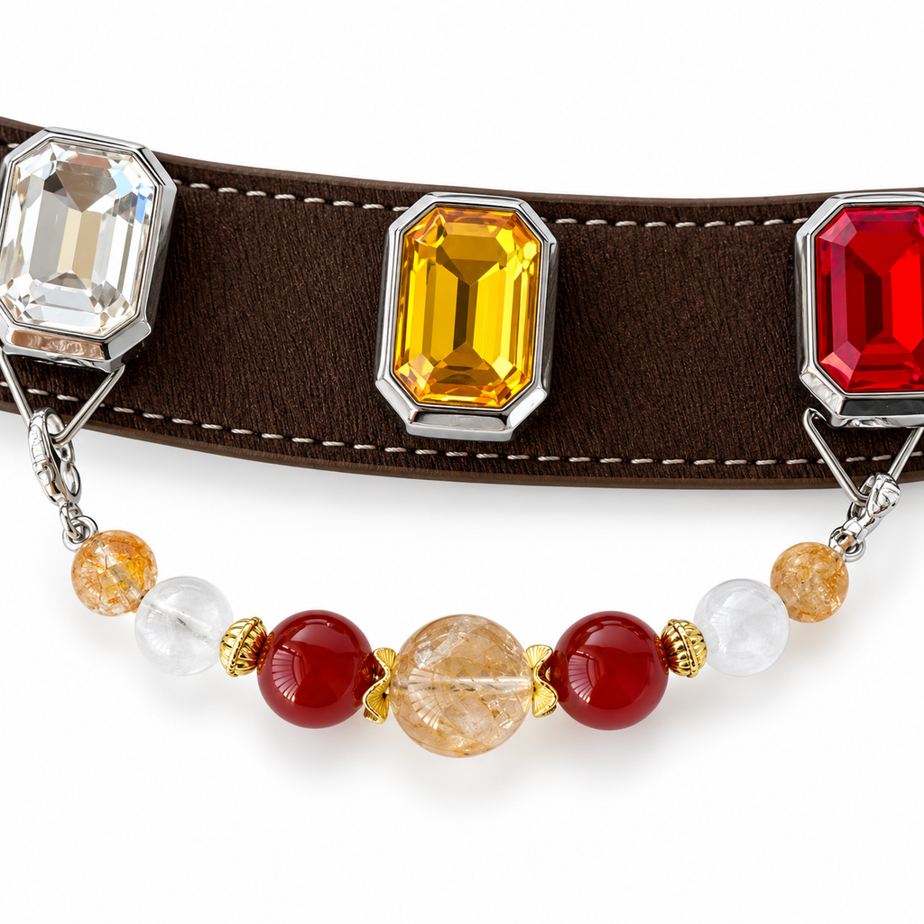 Golden Scarlet Facet Beaded Pet Collar - bead and strap detail