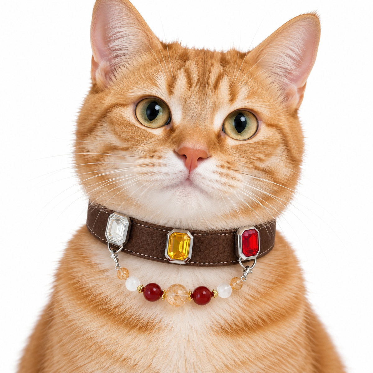 Golden Scarlet Facet Beaded Pet Collar - AI pet wearing styling illustration