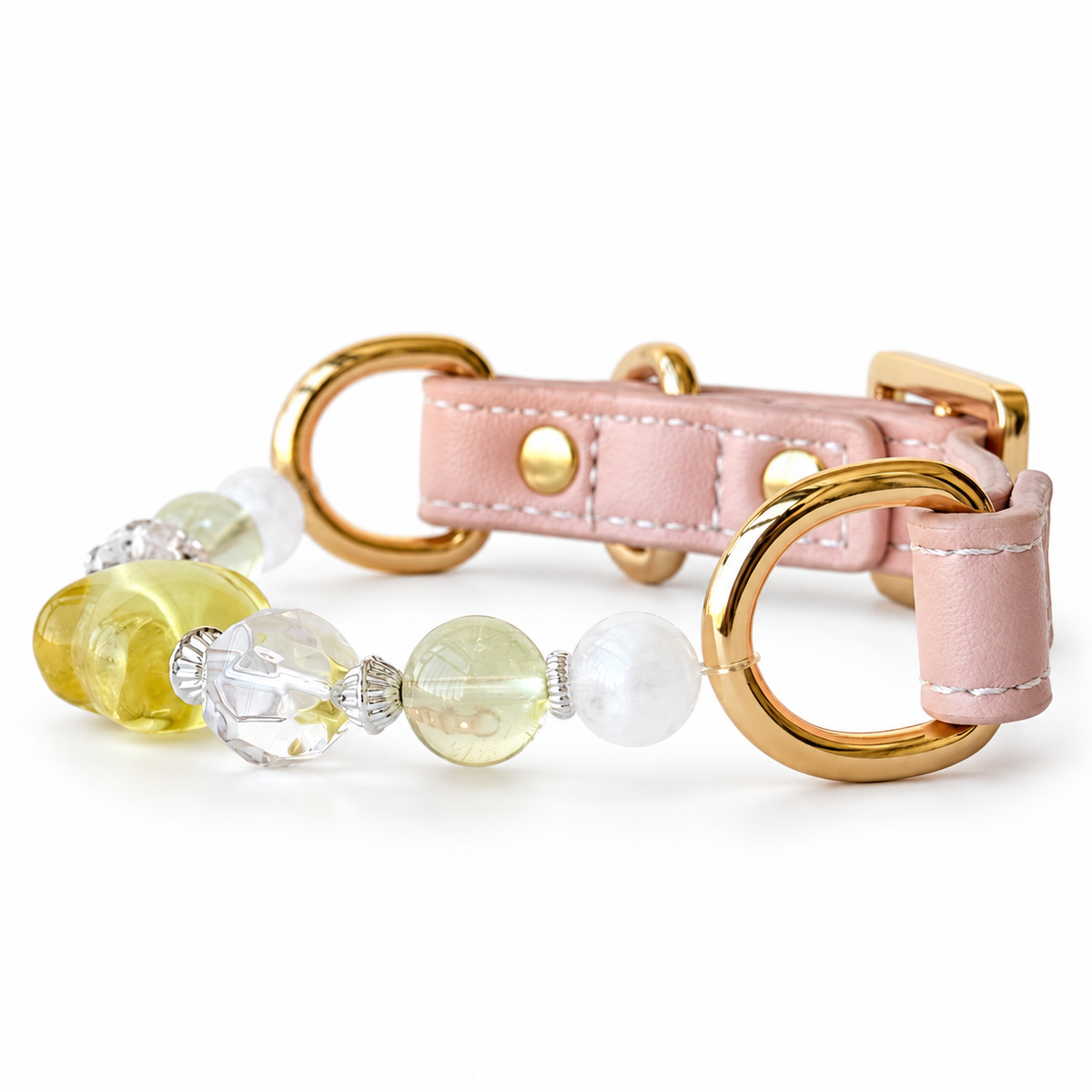 Golden Star Beaded Pet Collar - bead and strap detail