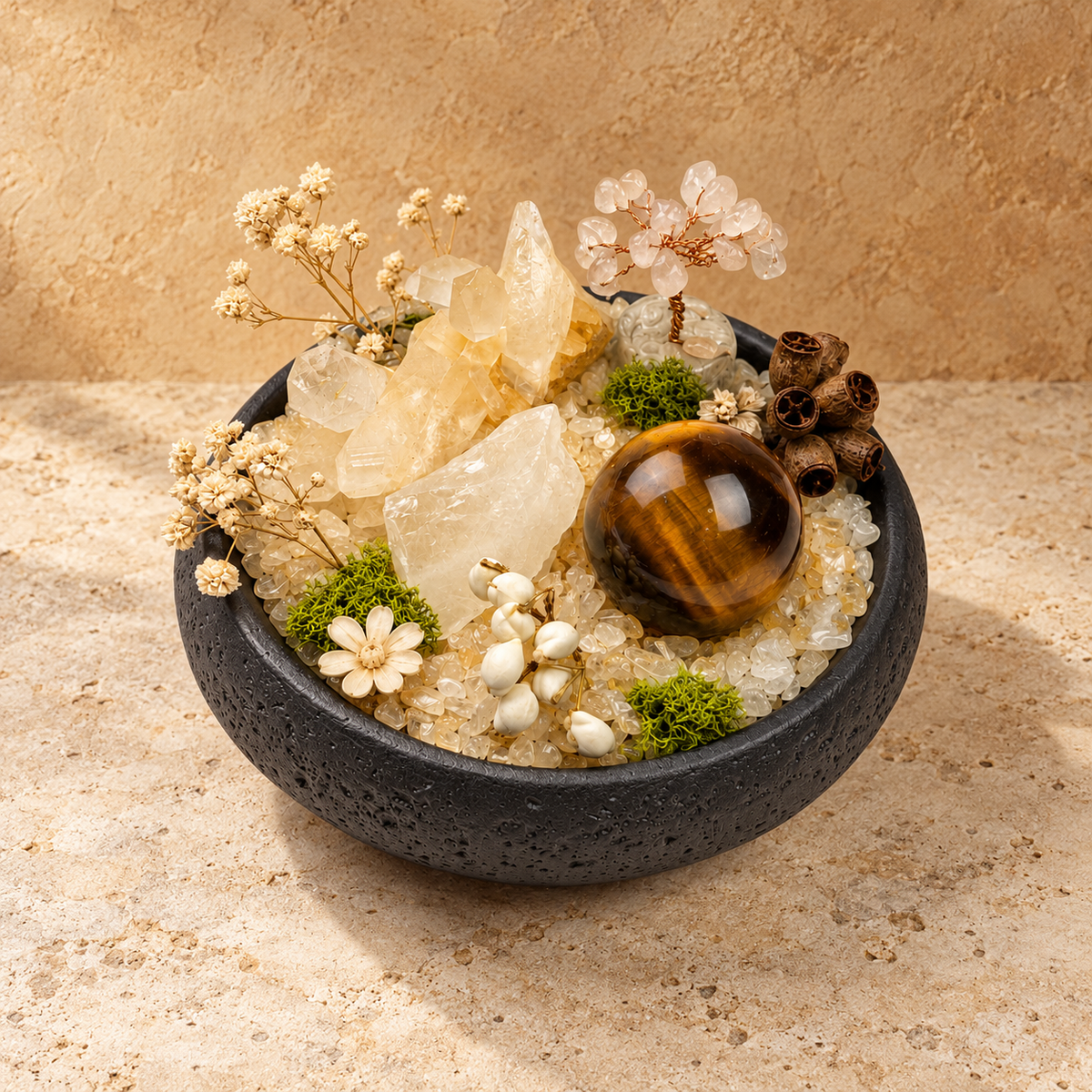 Golden Tiger Crystal Garden — complete decorative arrangement