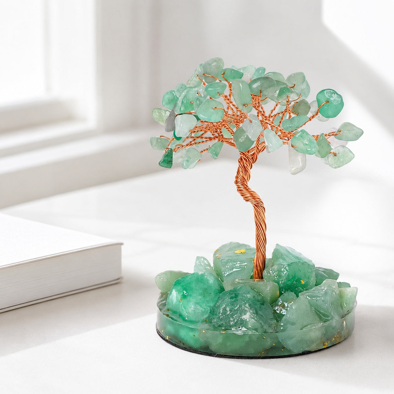 Green aventurine crystal tree of life decor with copper wire branches