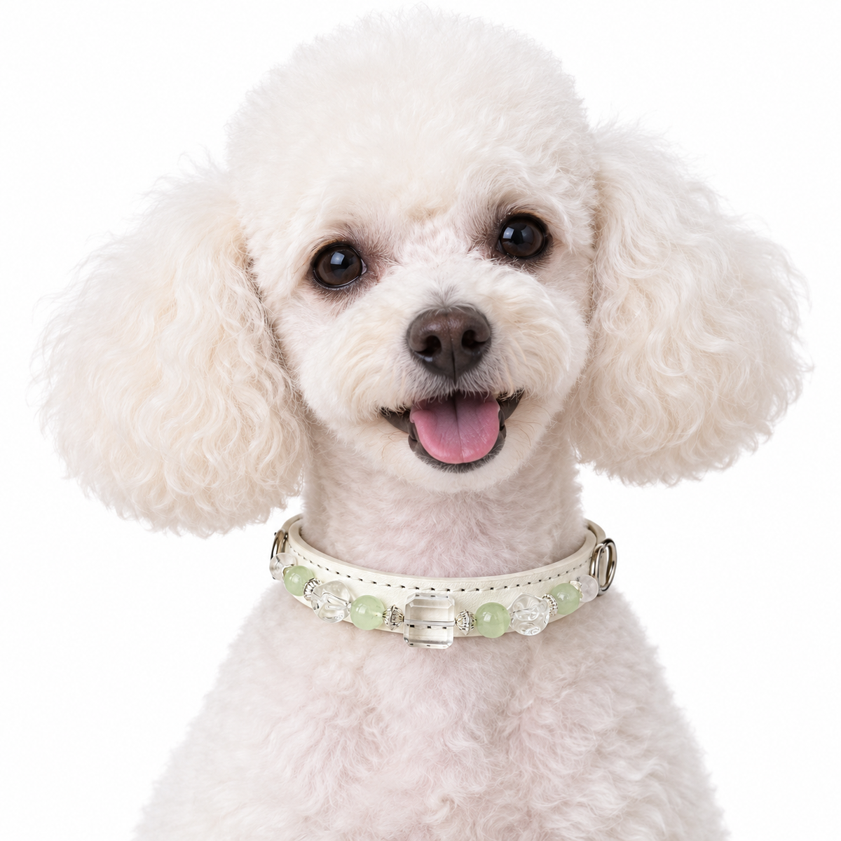 Green Clarity Beaded Pet Collar - AI pet wearing styling illustration