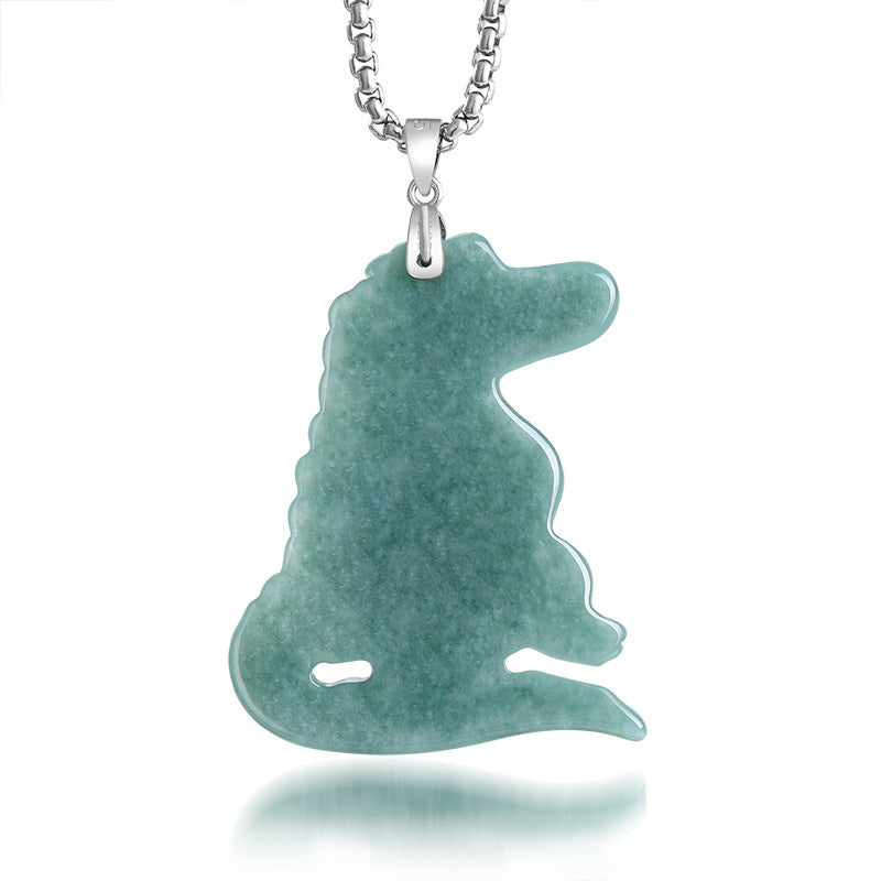 Green Crocodile Pendant Necklace — rear view