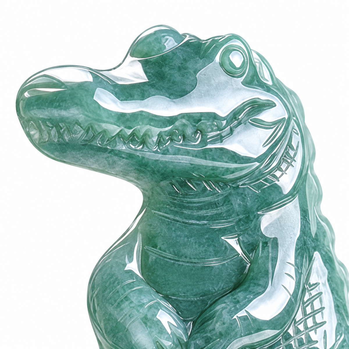 Green Crocodile Pendant Necklace — front detail