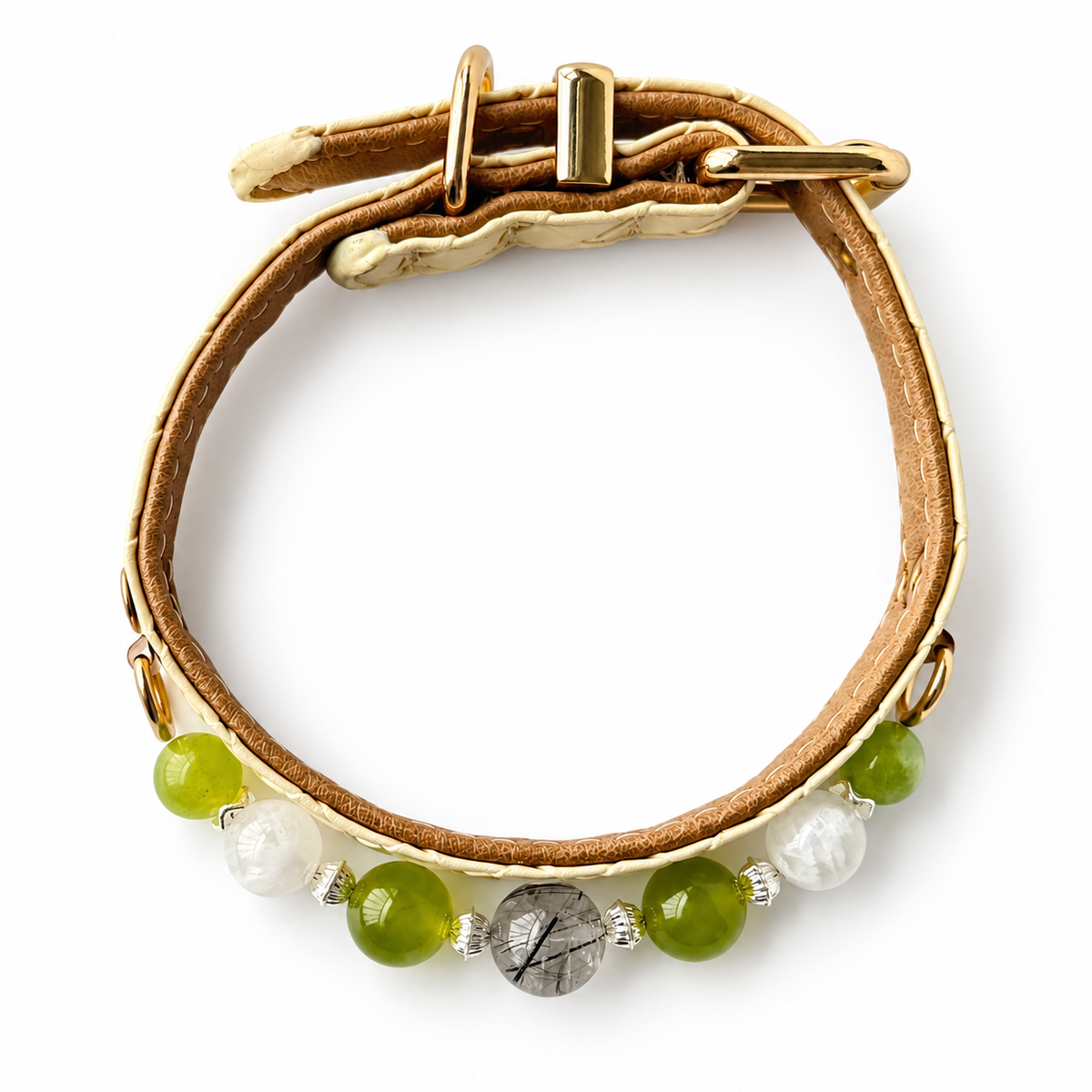 Green Orchard Beaded Pet Collar - overhead view