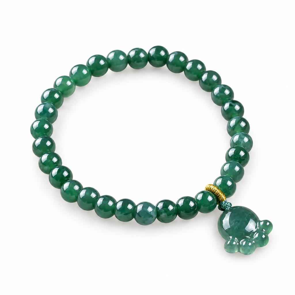 Green Paw Charm Bead Bracelet - angled view on white