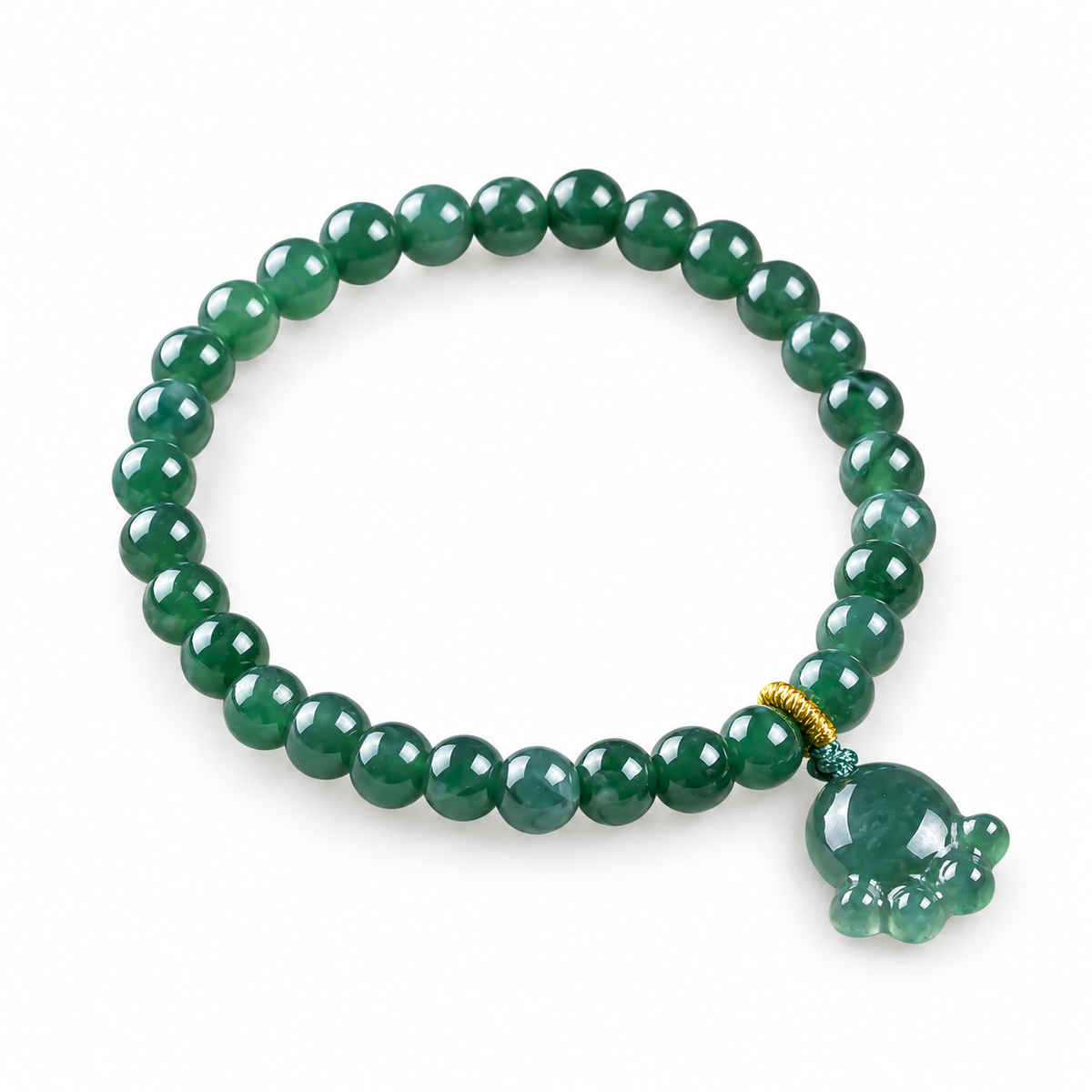 Green Paw Charm Bead Bracelet - angled view on white