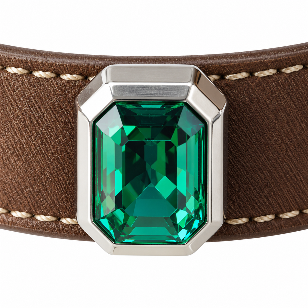 Green Pearl Facet Beaded Pet Collar - central decorative accent detail