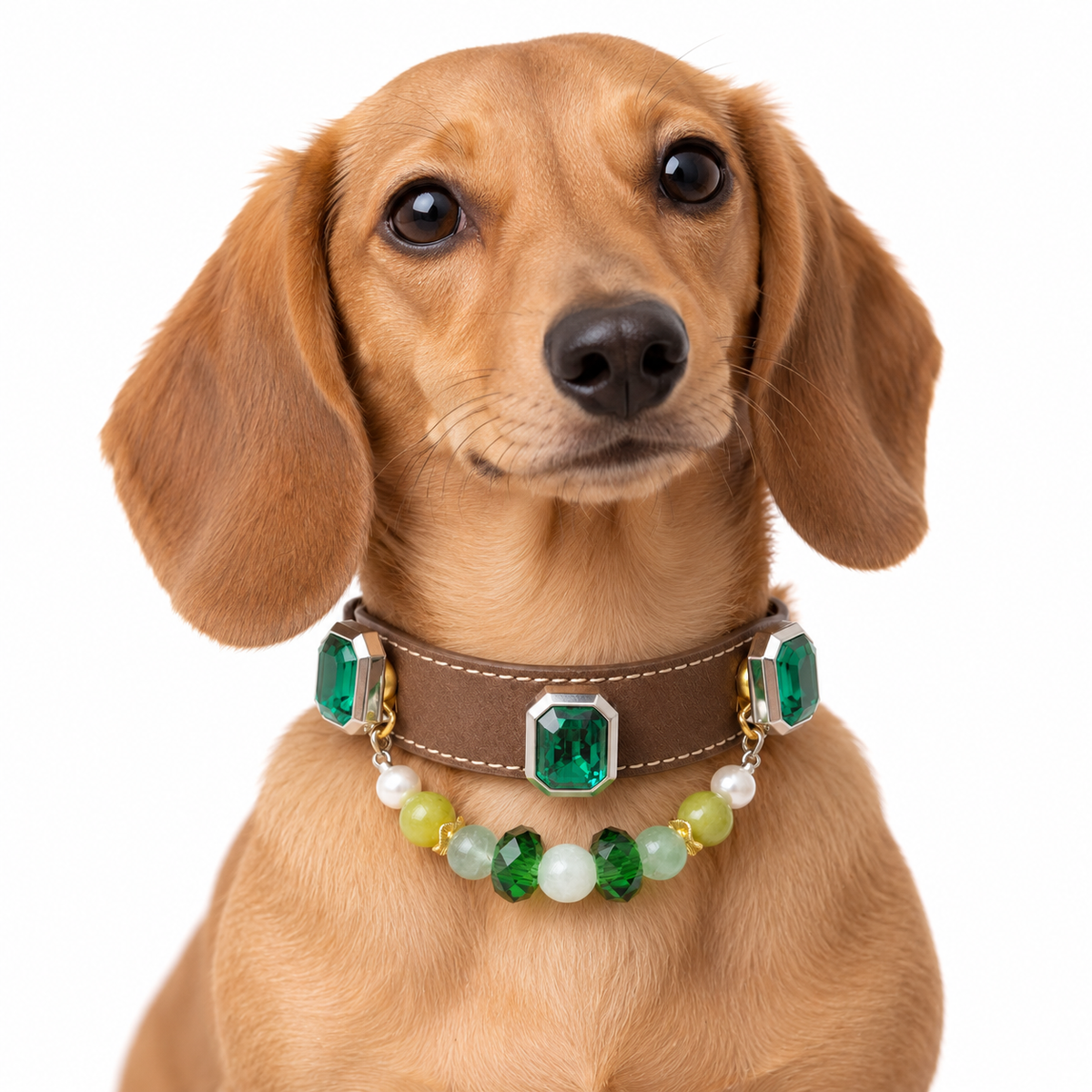 Green Pearl Facet Beaded Pet Collar - AI pet wearing styling illustration